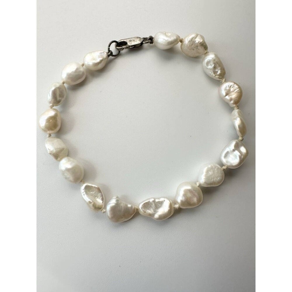 Keshi Pearl Bracelet White 925 Sterling Silver 8”